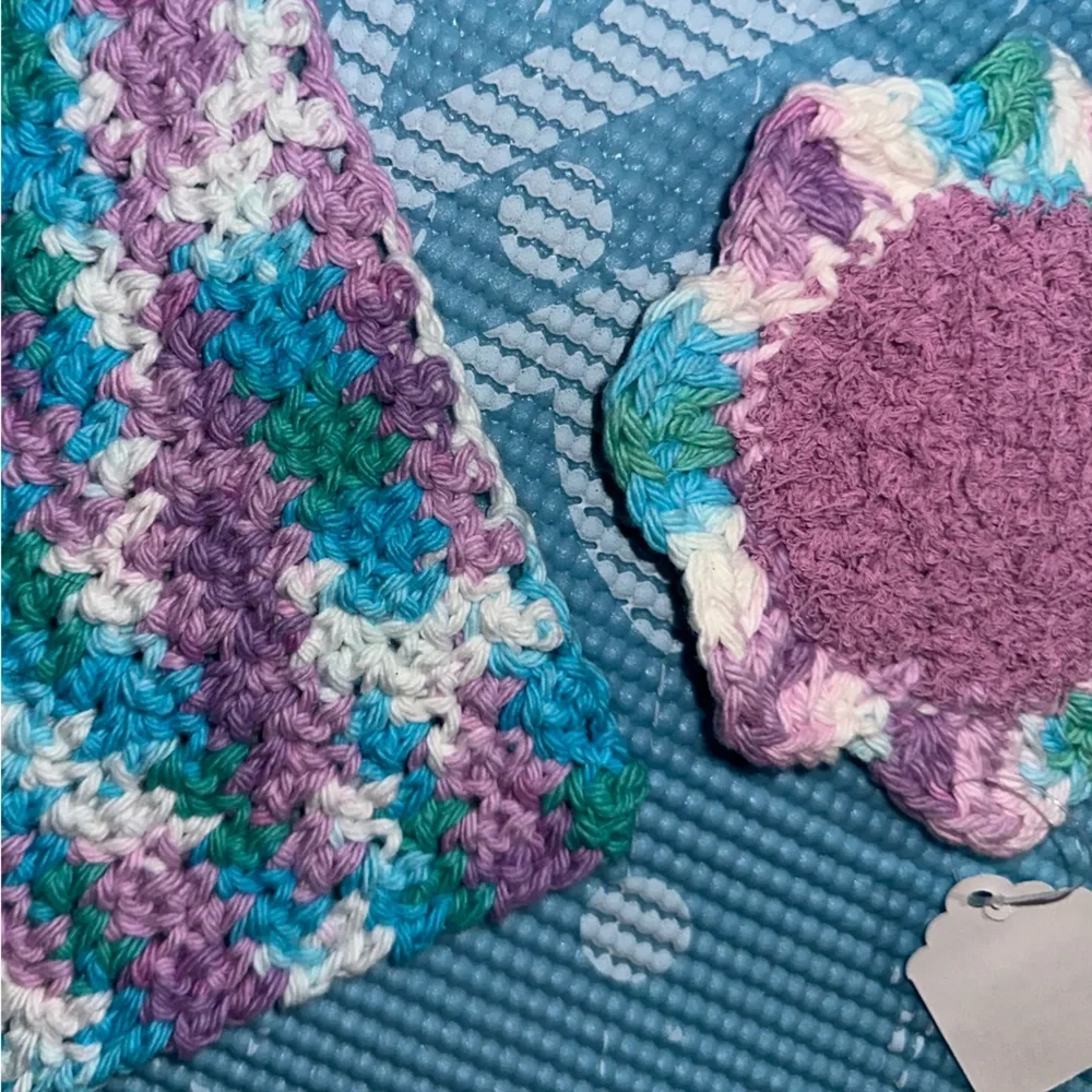 Purple and Green Handmade Cotton Multi Use Washcloth Set